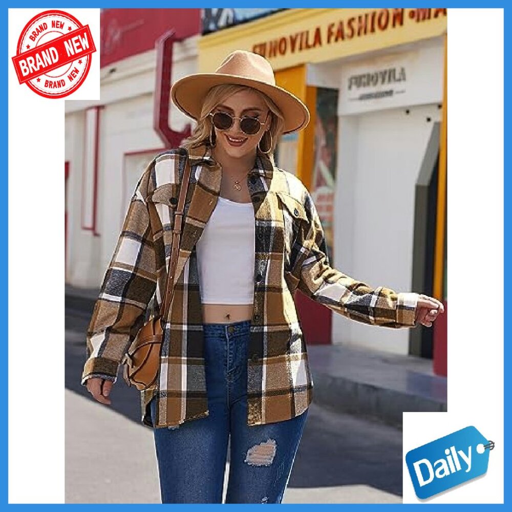 Plus Size Flannel Shacket Jacket with Pockets, Lo… - image 6